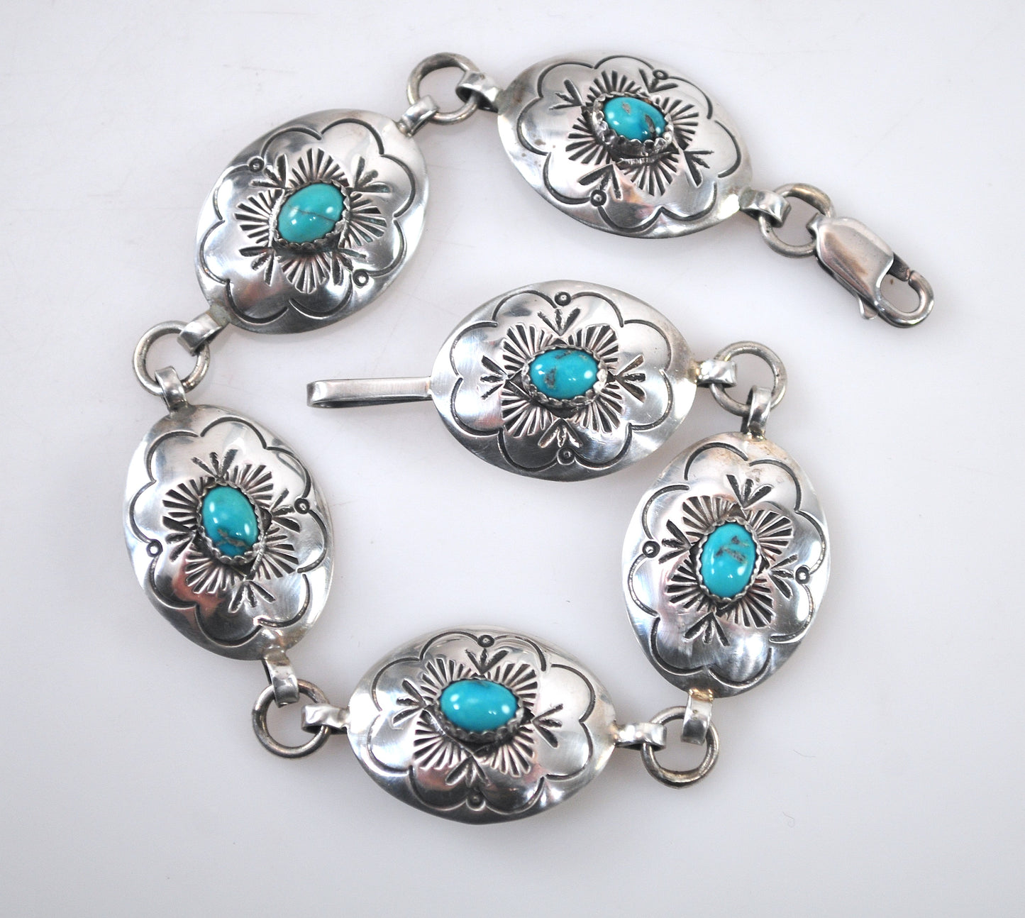 Ben Shiley Sterling Silver Turquoise Concho Bracelet
