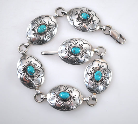 Ben Shiley Sterling Silver Turquoise Concho Bracelet