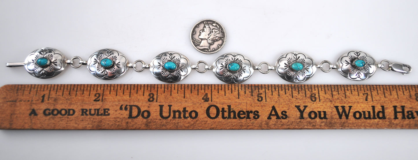 Ben Shiley Sterling Silver Turquoise Concho Bracelet