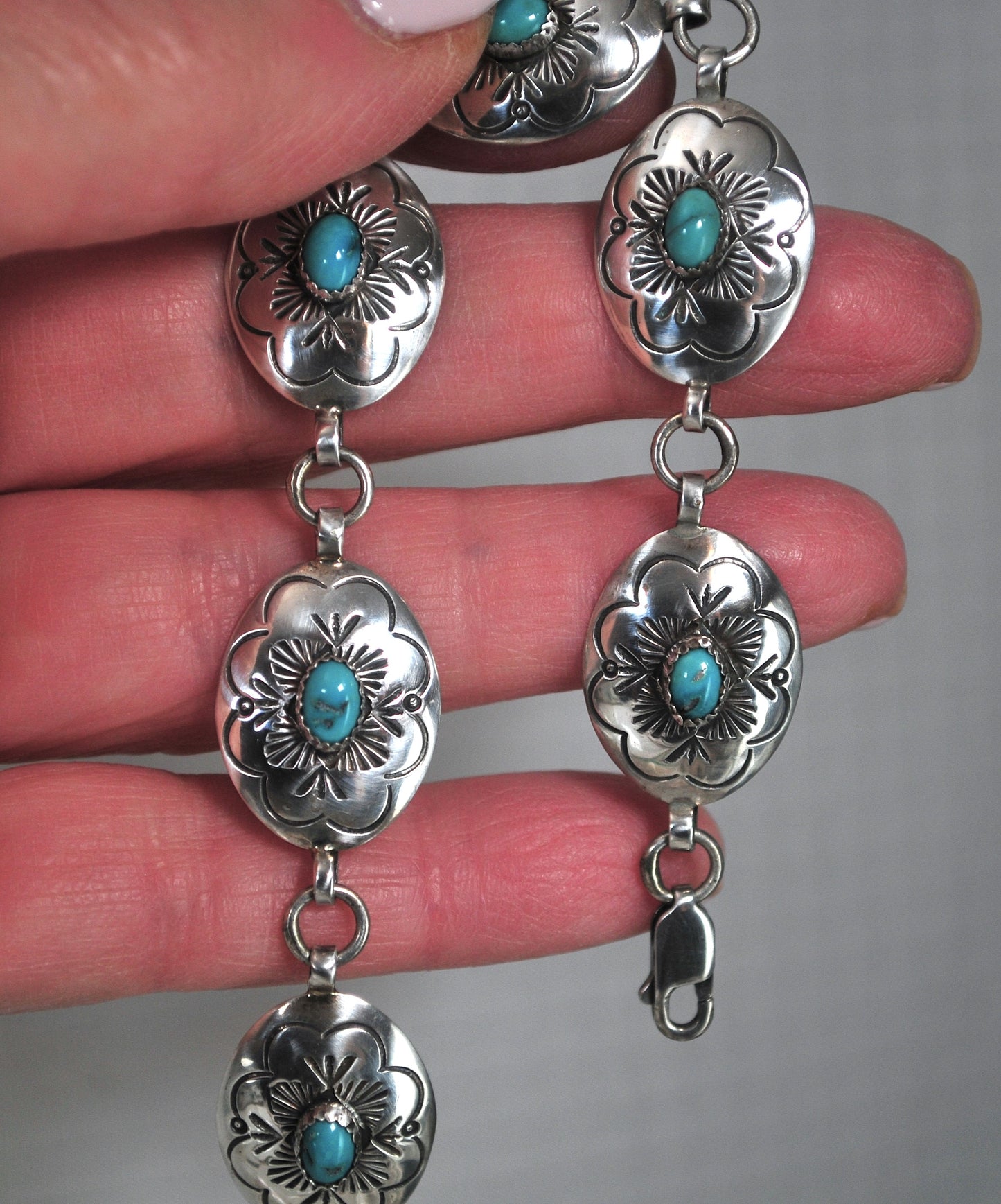 Ben Shiley Sterling Silver Turquoise Concho Bracelet