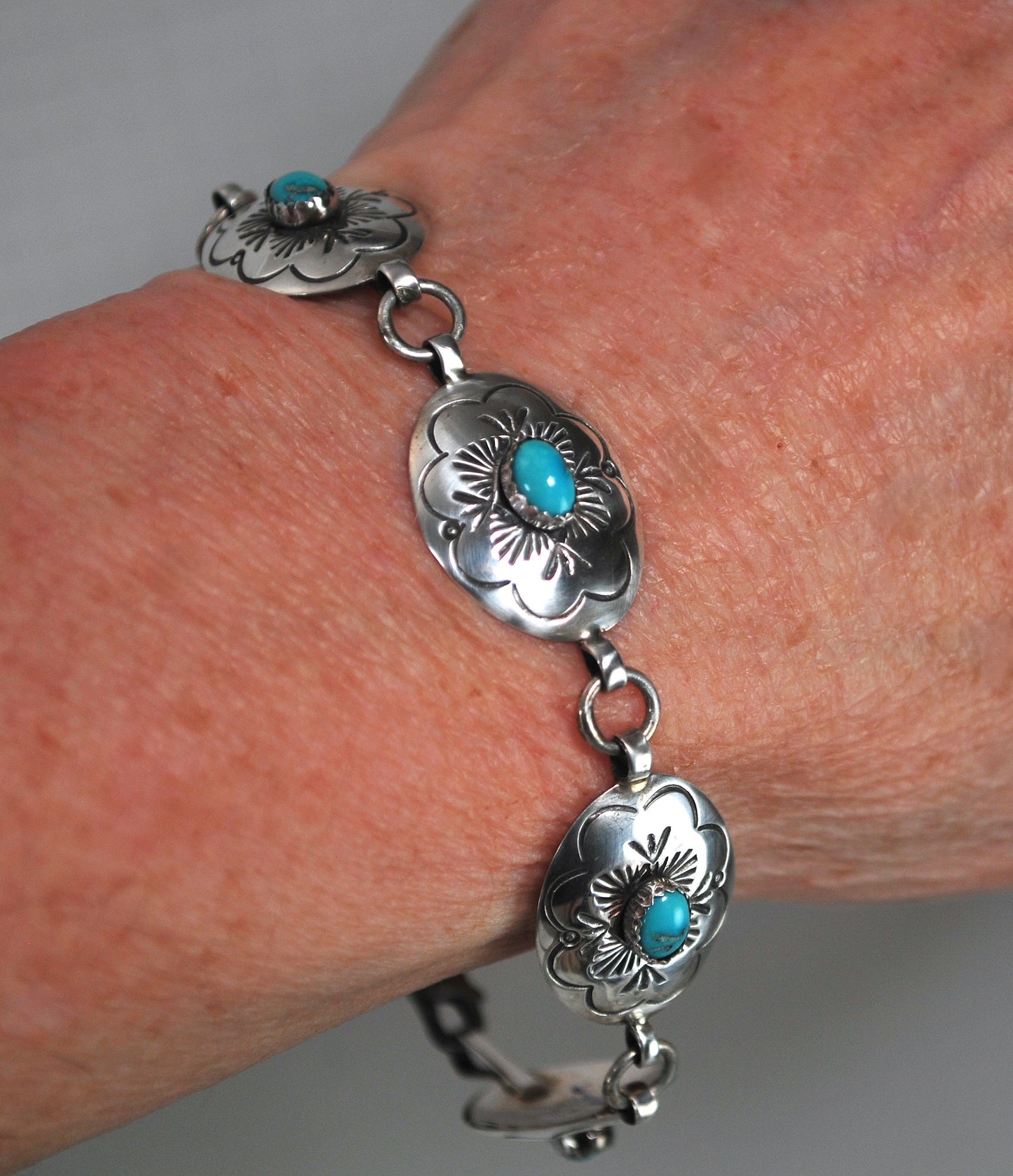 Ben Shiley Sterling Silver Turquoise Concho Bracelet