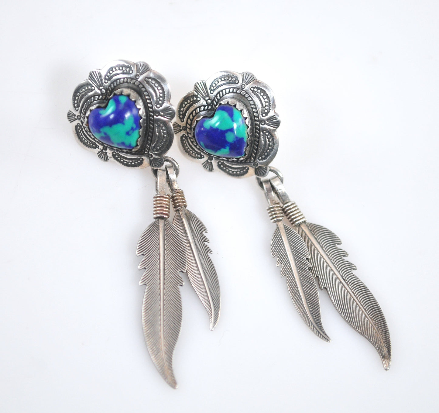 Quoc Turquoise Sterling Silver Azurite Heart Earrings