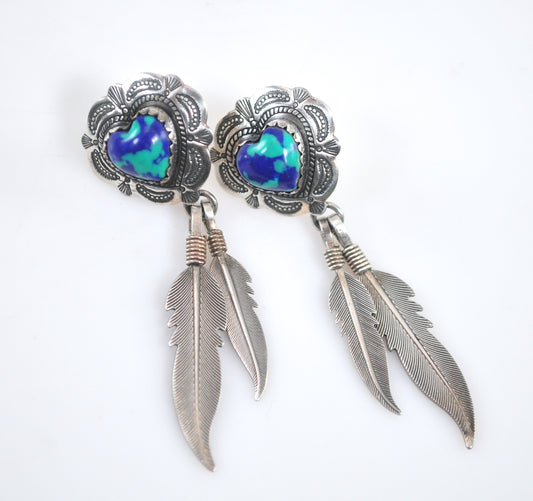 Quoc Turquoise Sterling Silver Azurite Heart Earrings