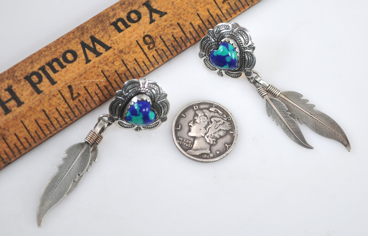 Quoc Turquoise Sterling Silver Azurite Heart Earrings