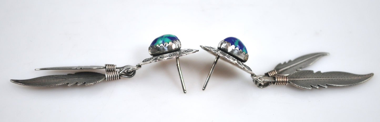 Quoc Turquoise Sterling Silver Azurite Heart Earrings