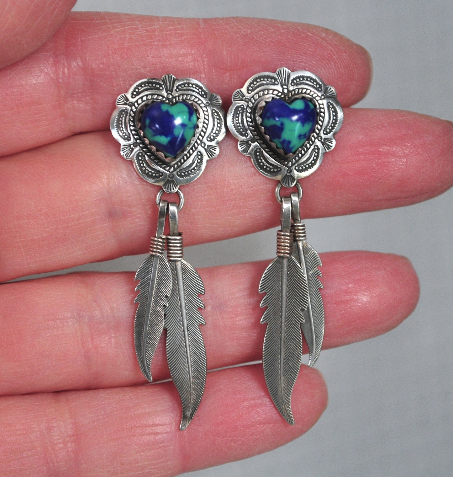 Quoc Turquoise Sterling Silver Azurite Heart Earrings