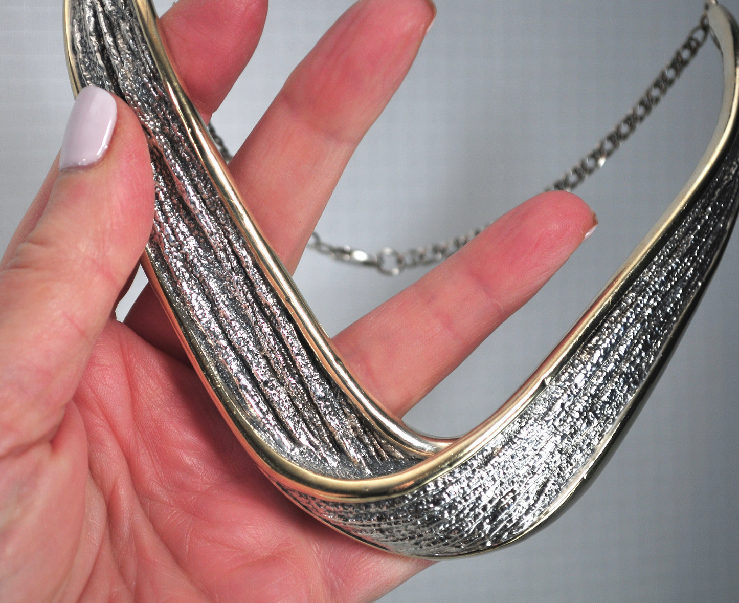 NS Bar-On Sterling Silver Two Tone Chunky Choker Necklace