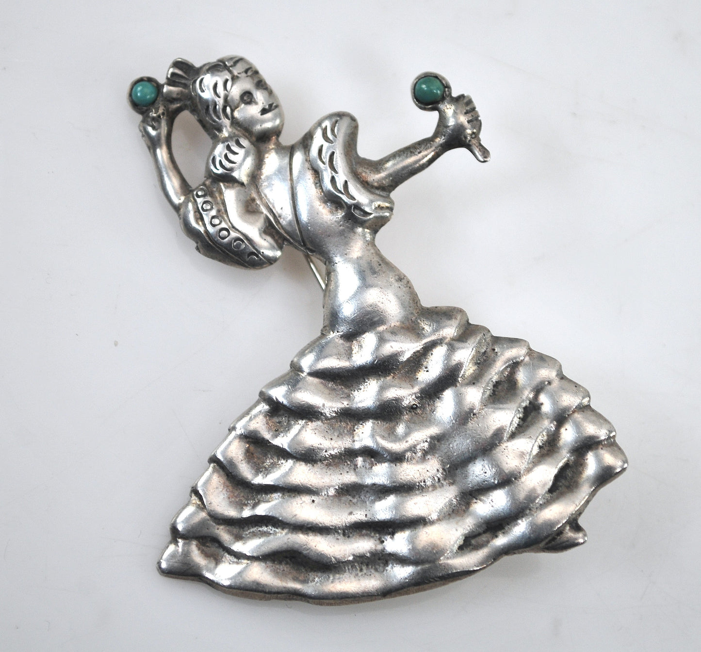 Large Mexico Sterling Silver Flamenco Dancer Brooch