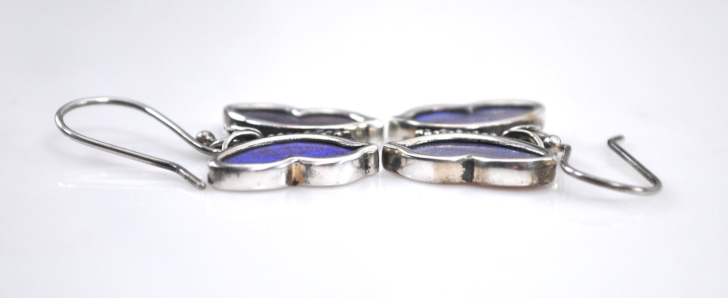 950 Sterling Silver Genuine Butterfly Wing Earrings