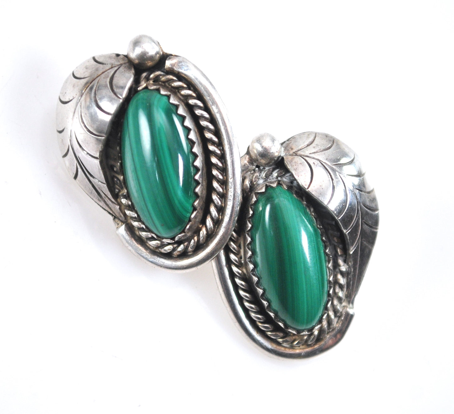 Sterling Silver Navajo Malachite Stud Earrings