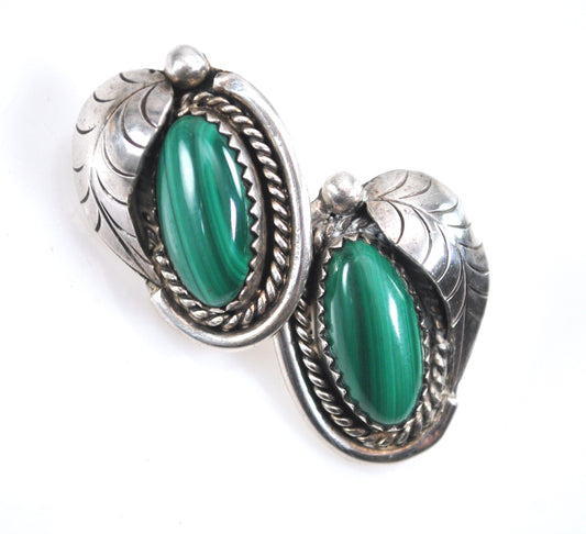 Sterling Silver Navajo Malachite Stud Earrings