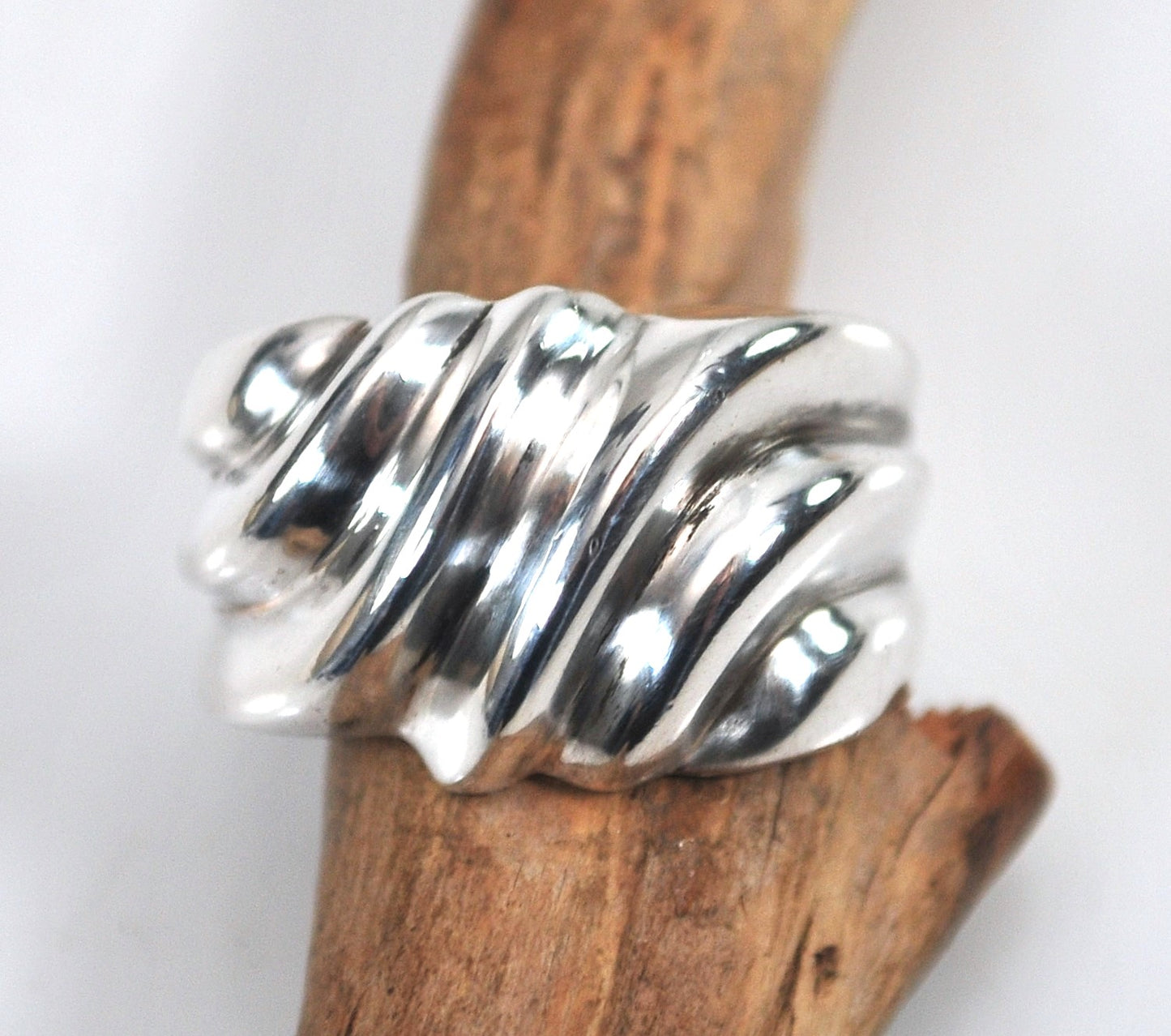 Wide Sterling Silver Ribbed Dome Ring