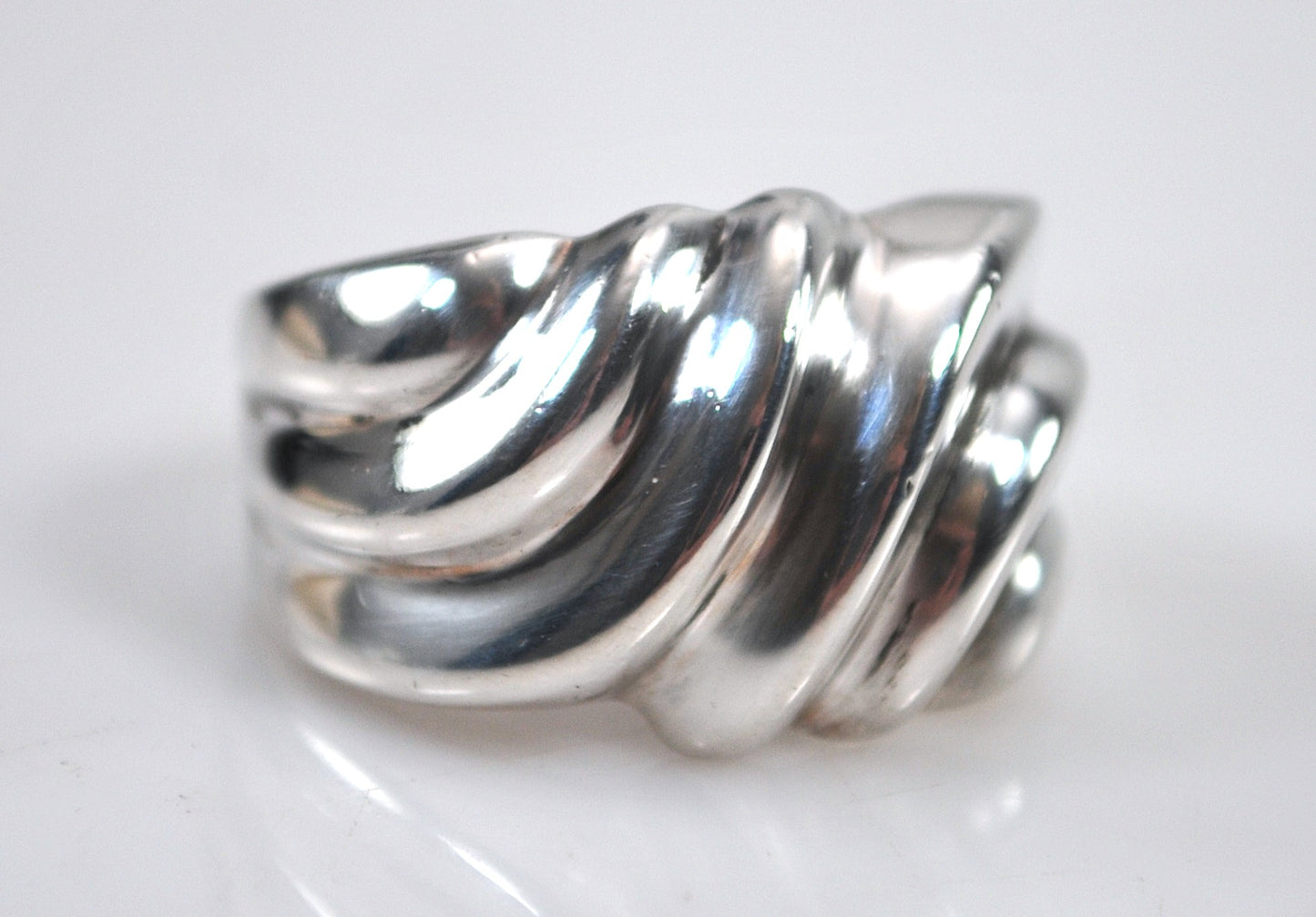 Wide Sterling Silver Ribbed Dome Ring