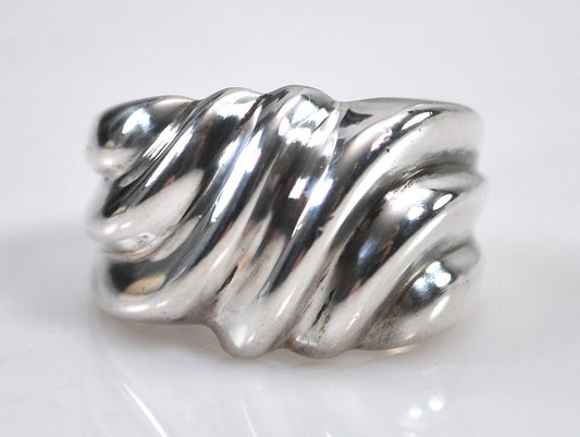 Wide Sterling Silver Ribbed Dome Ring