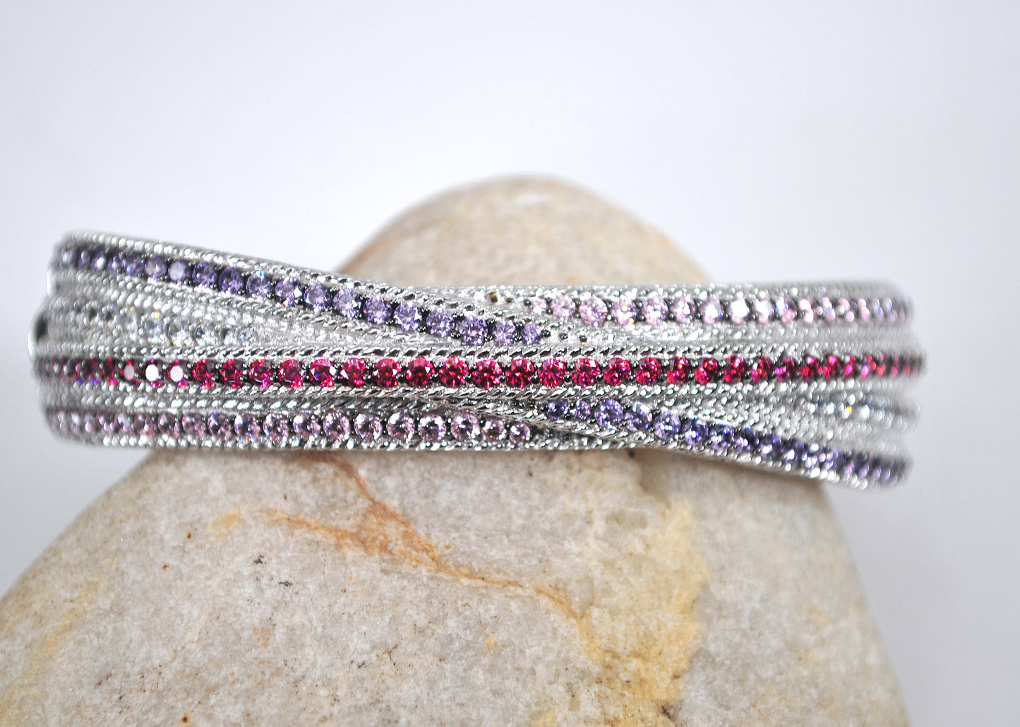 Judith Ripka Sterling Silver Multi-Color Diamonique Cuff Bangle Bracelet