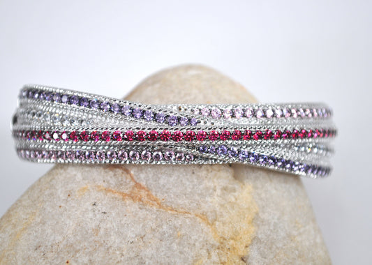 Judith Ripka Sterling Silver Multi-Color Diamonique Cuff Bangle Bracelet