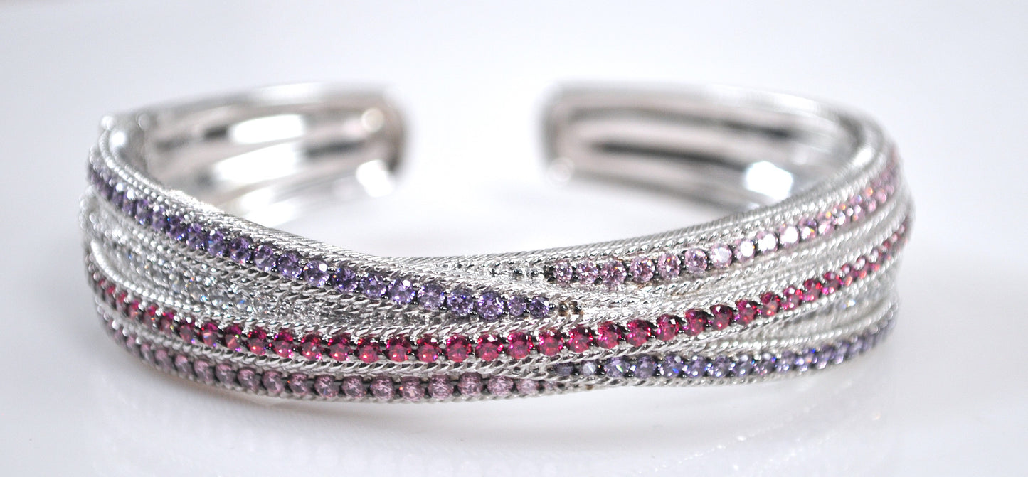 Judith Ripka Sterling Silver Multi-Color Diamonique Cuff Bangle Bracelet