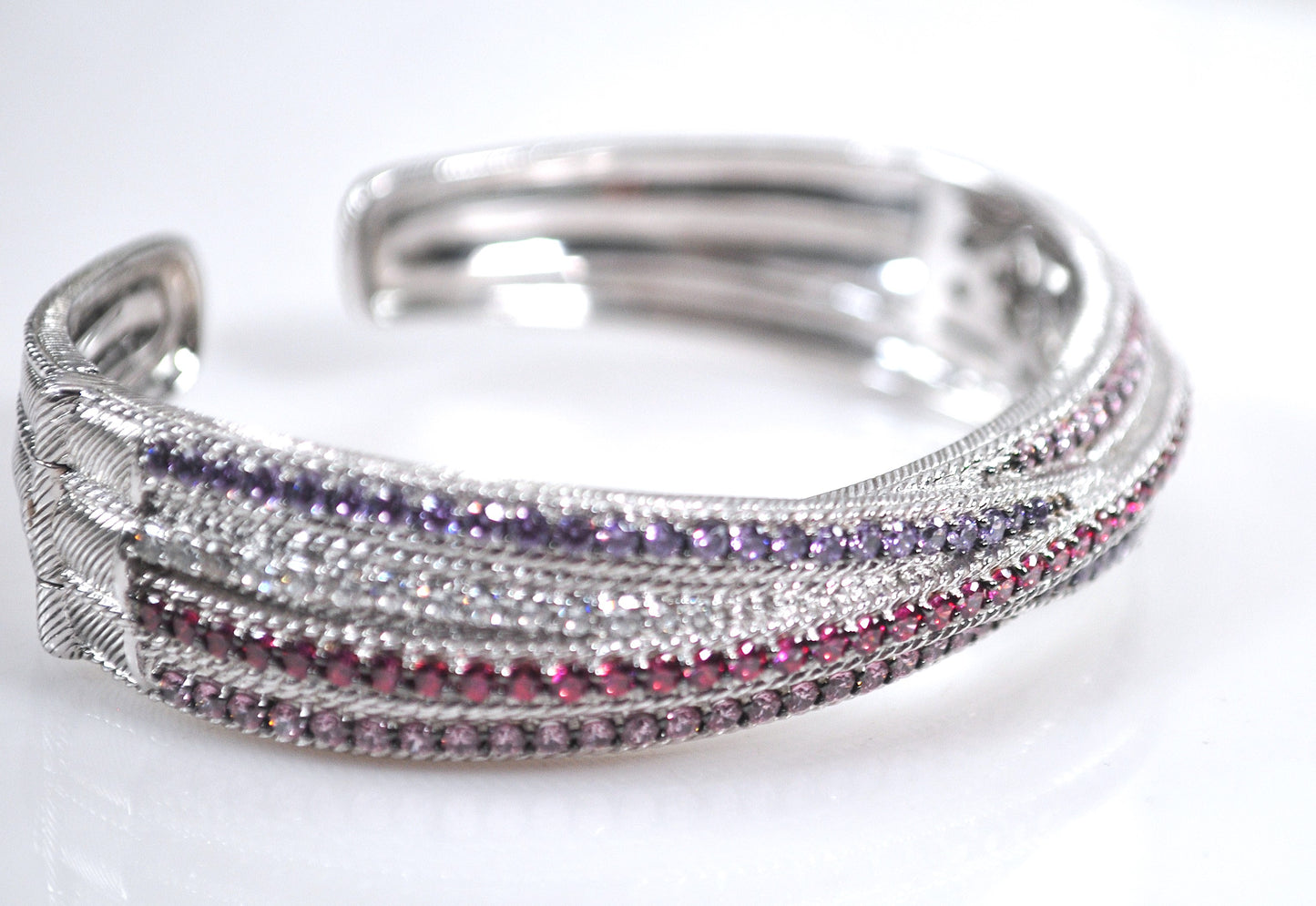 Judith Ripka Sterling Silver Multi-Color Diamonique Cuff Bangle Bracelet