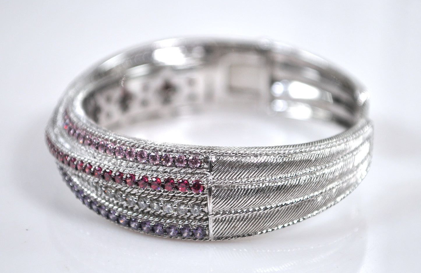 Judith Ripka Sterling Silver Multi-Color Diamonique Cuff Bangle Bracelet