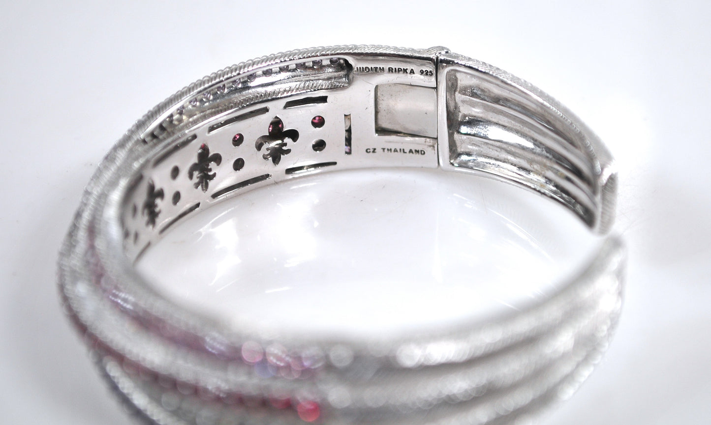 Judith Ripka Sterling Silver Multi-Color Diamonique Cuff Bangle Bracelet