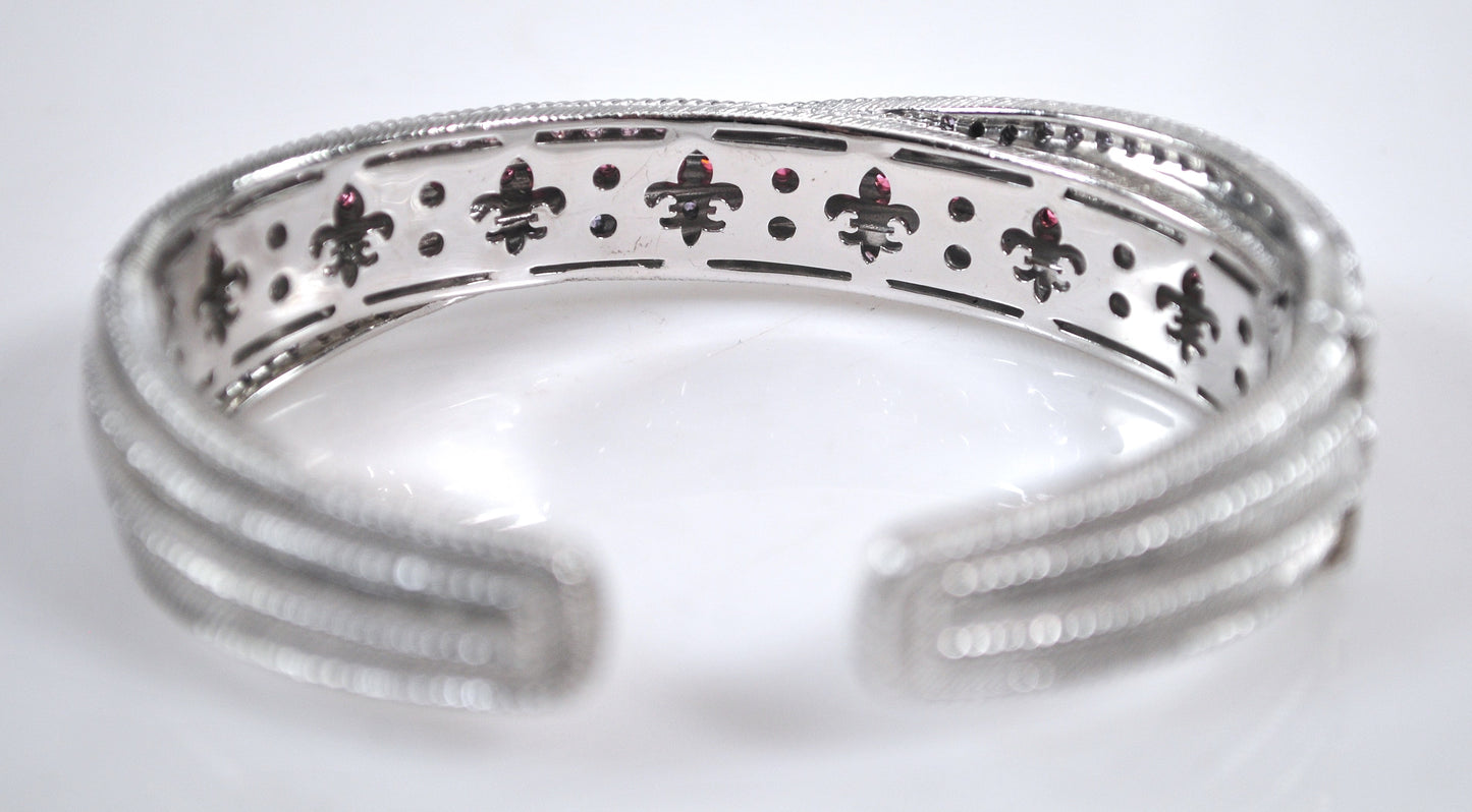 Judith Ripka Sterling Silver Multi-Color Diamonique Cuff Bangle Bracelet