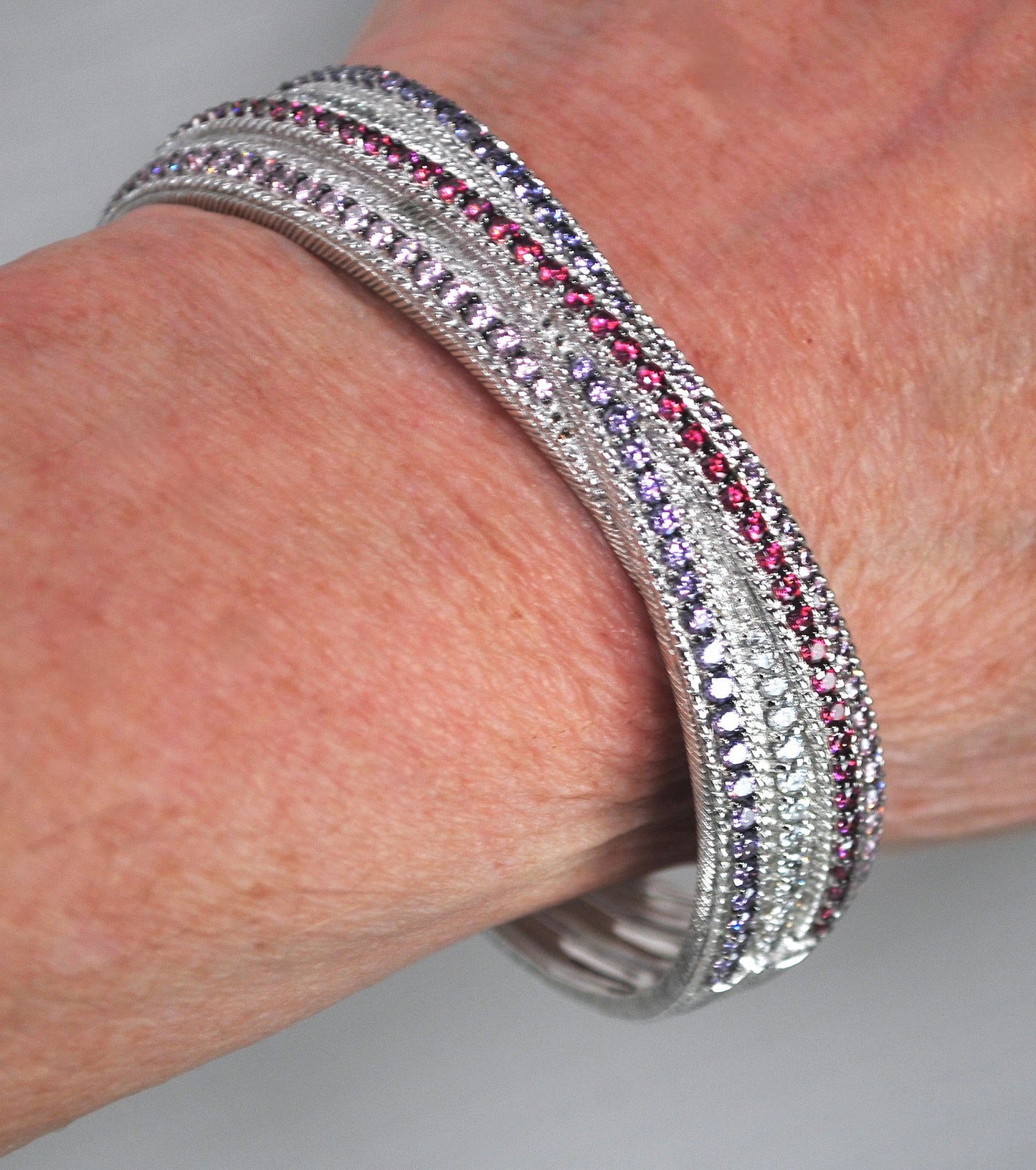 Judith Ripka Sterling Silver Multi-Color Diamonique Cuff Bangle Bracelet