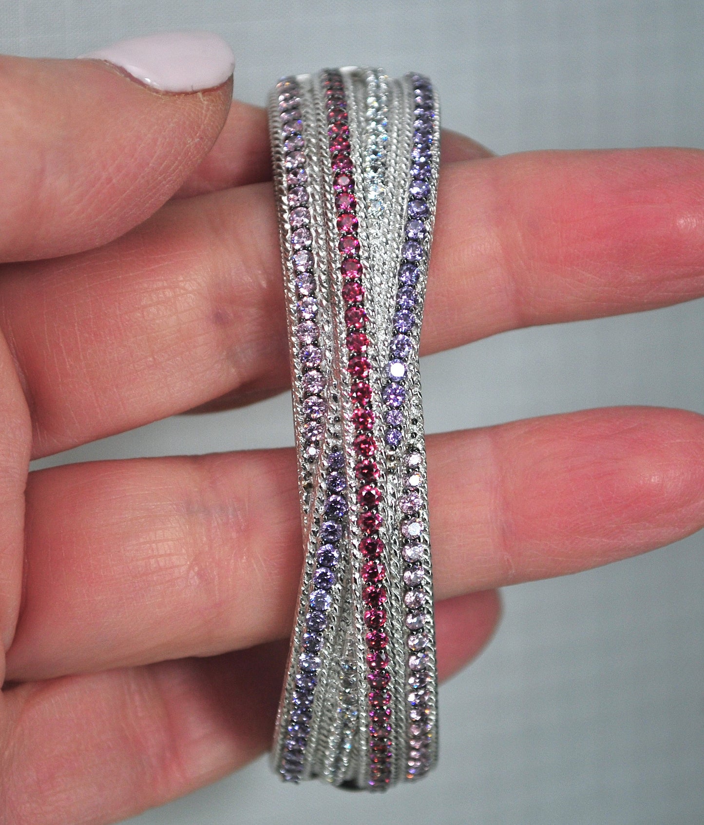 Judith Ripka Sterling Silver Multi-Color Diamonique Cuff Bangle Bracelet