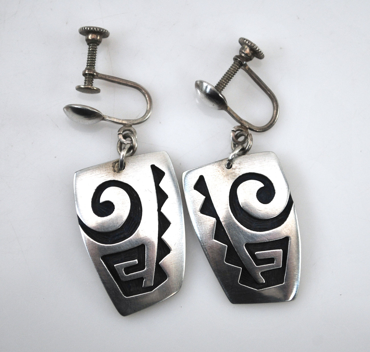 Wayne & Emory Sekaquaptewa Hopi Sterling Silver Screw Back Earrings