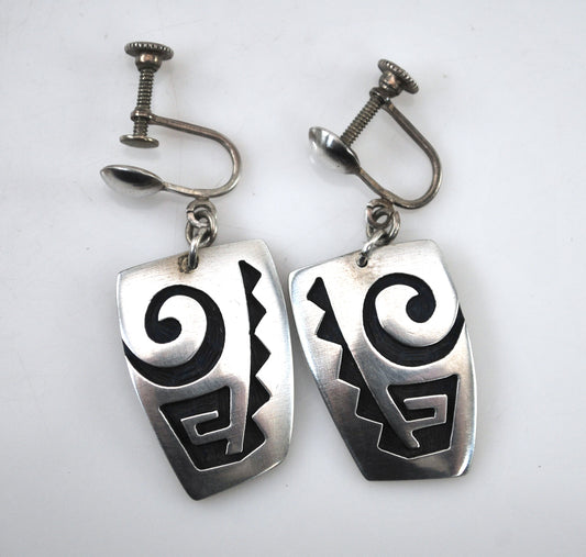 Wayne & Emory Sekaquaptewa Hopi Sterling Silver Screw Back Earrings