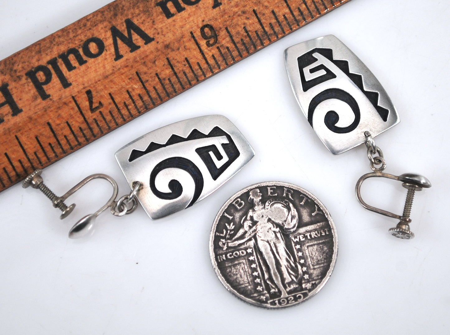 Wayne & Emory Sekaquaptewa Hopi Sterling Silver Screw Back Earrings