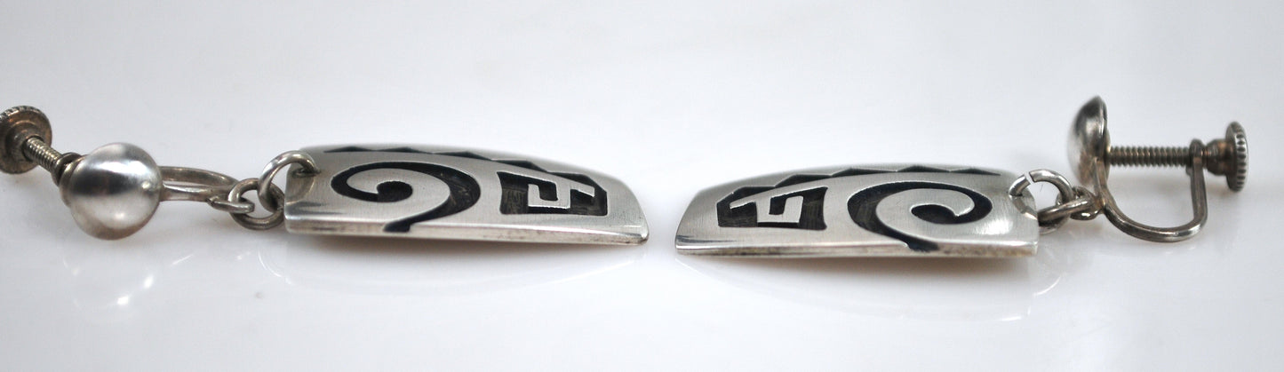 Wayne & Emory Sekaquaptewa Hopi Sterling Silver Screw Back Earrings