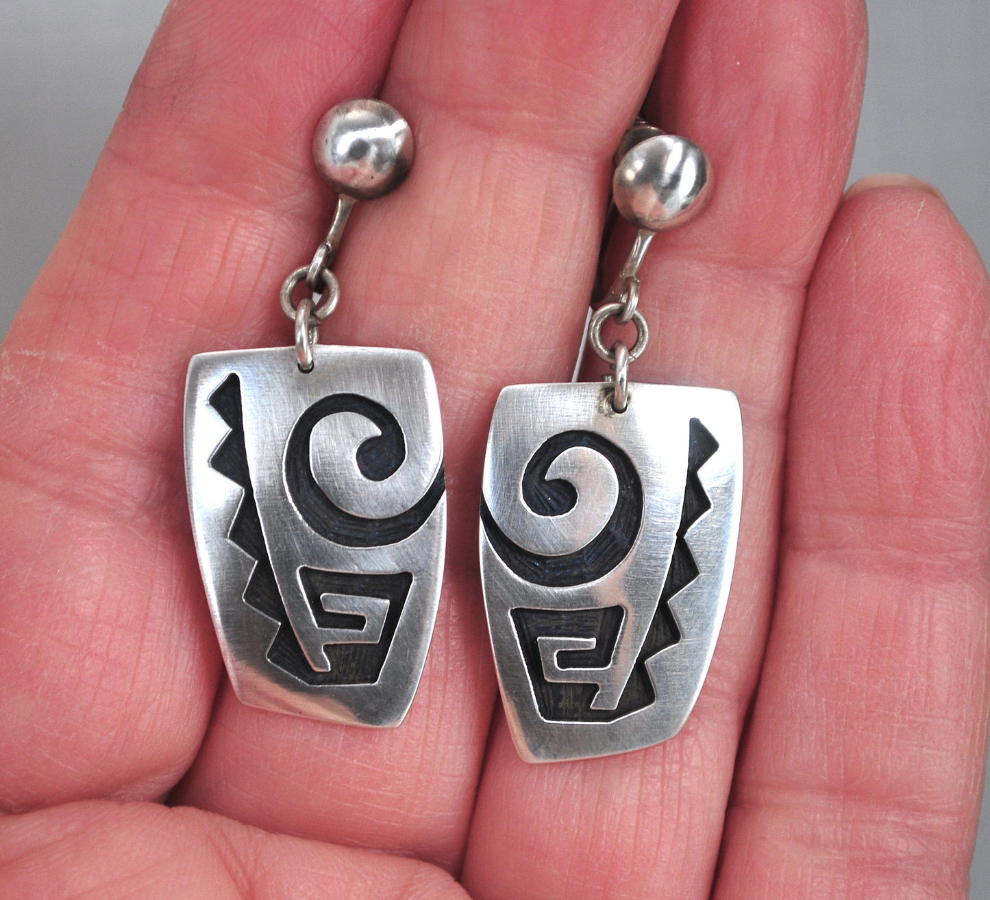 Wayne & Emory Sekaquaptewa Hopi Sterling Silver Screw Back Earrings