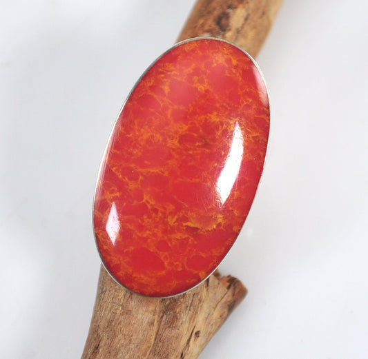 Large Sterling Silver Orange Stone Ring