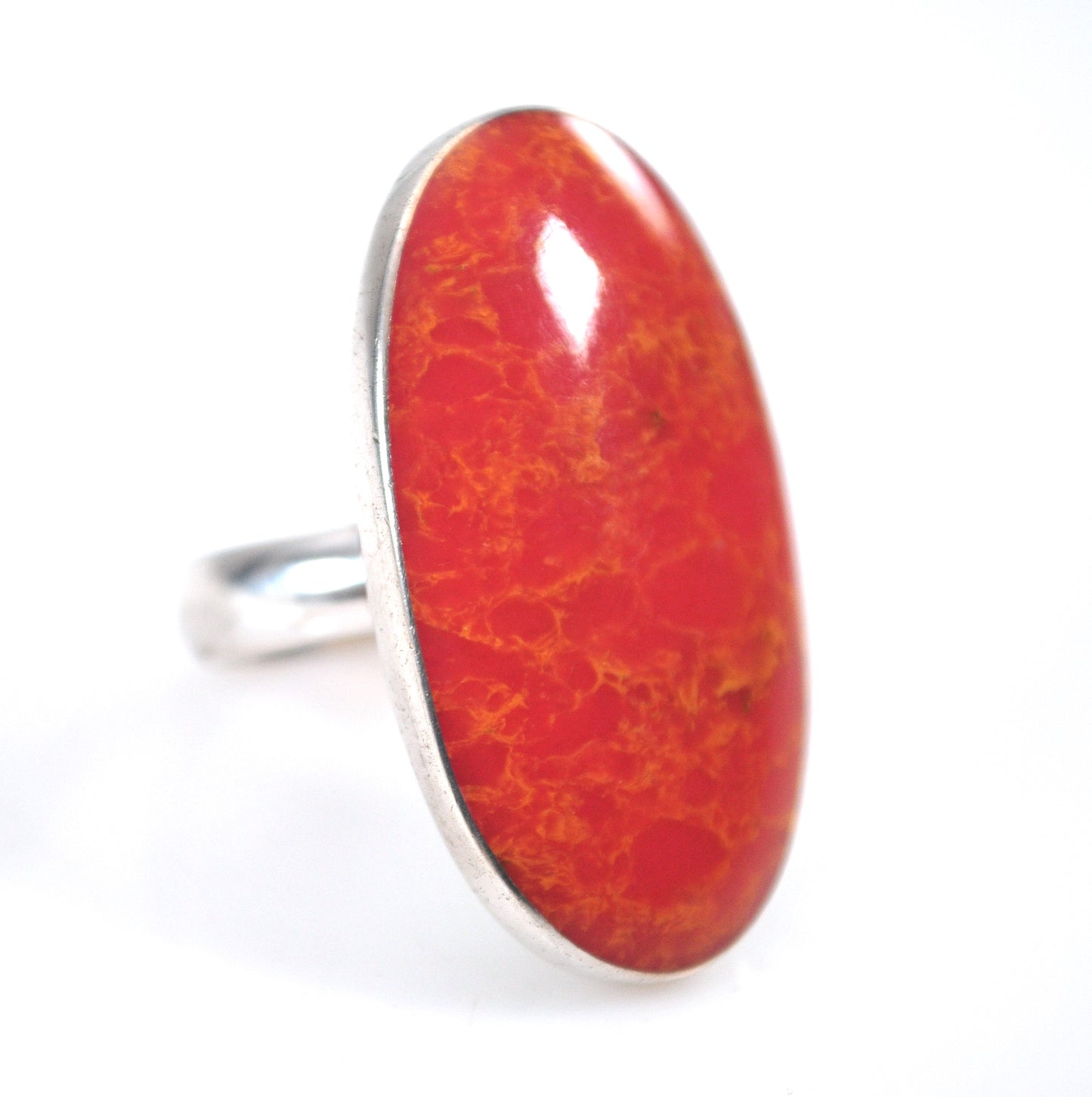 Large Sterling Silver Orange Stone Ring
