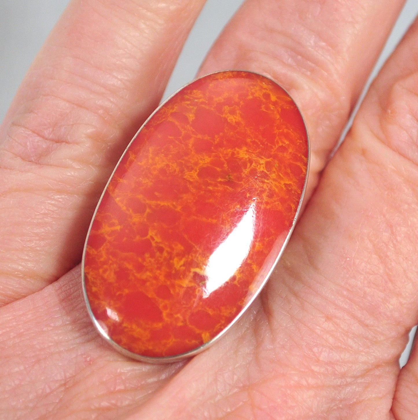 Large Sterling Silver Orange Stone Ring