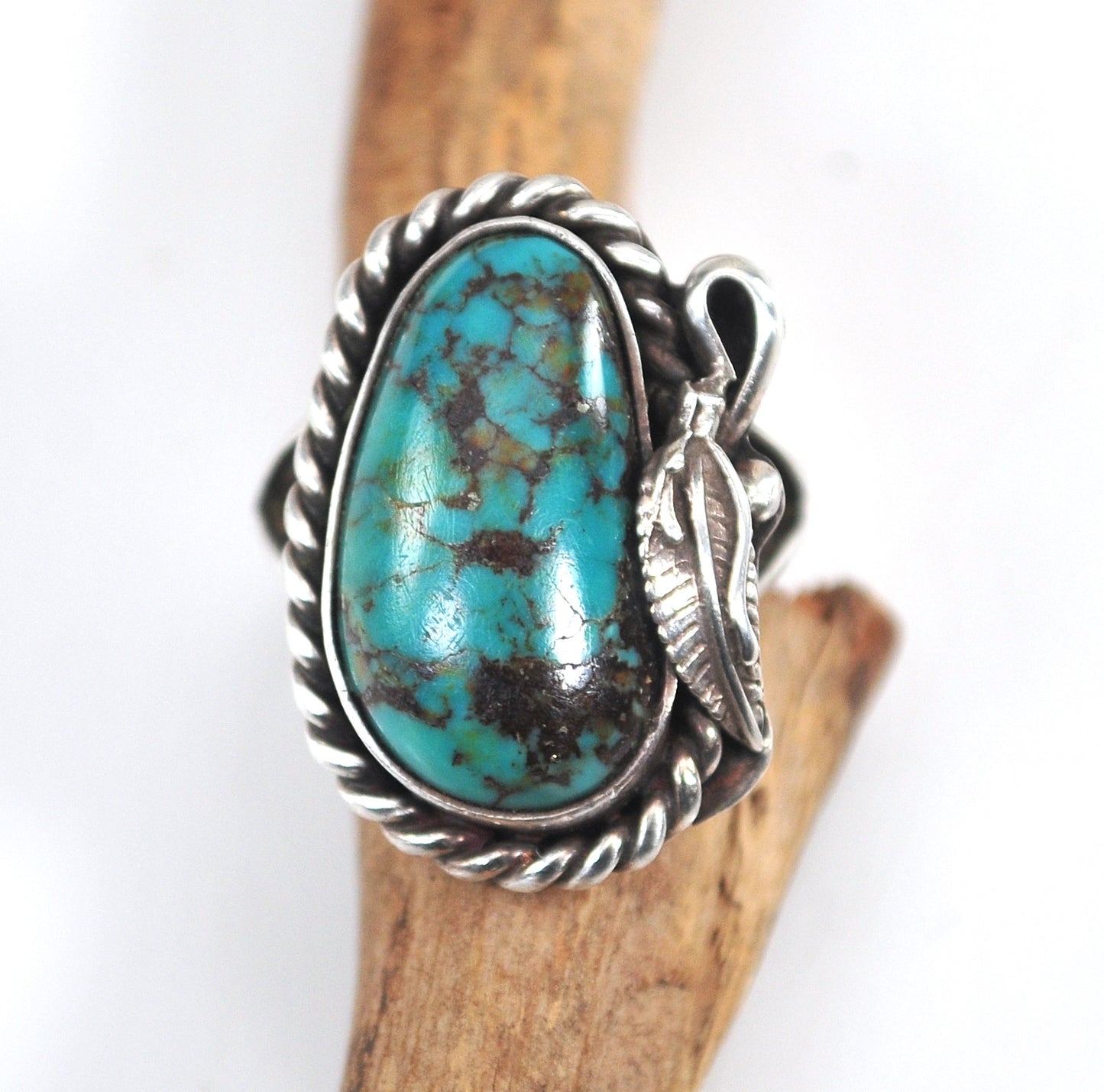 Navajo Sterling Silver Turquoise Leaf Ring