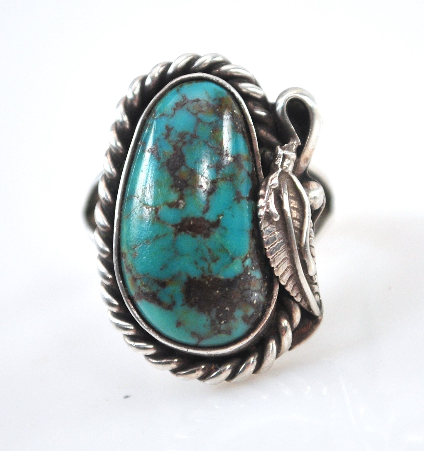Navajo Sterling Silver Turquoise Leaf Ring