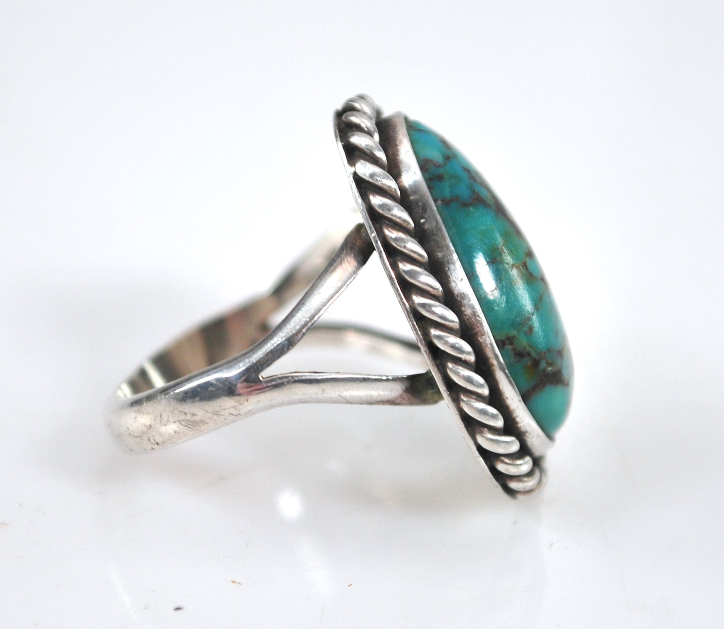 Navajo Sterling Silver Turquoise Leaf Ring
