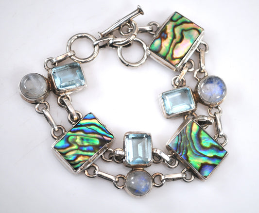 Sterling Silver Abalone Moonstone Bracelet