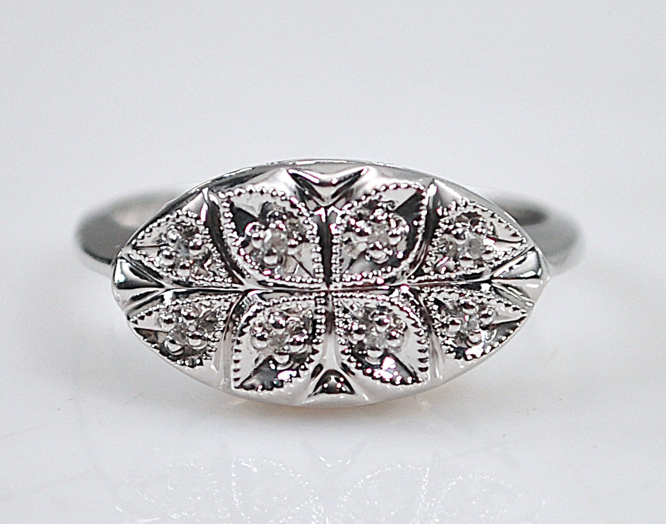 Vintage 14K White Gold 8 Diamond Ring