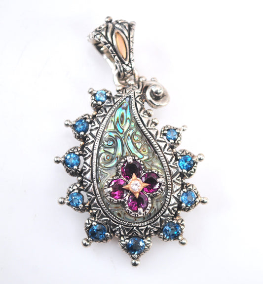 Barbara Bixby Sterling Silver 18K Gold  Abalone Paisley Enhancer Pendant