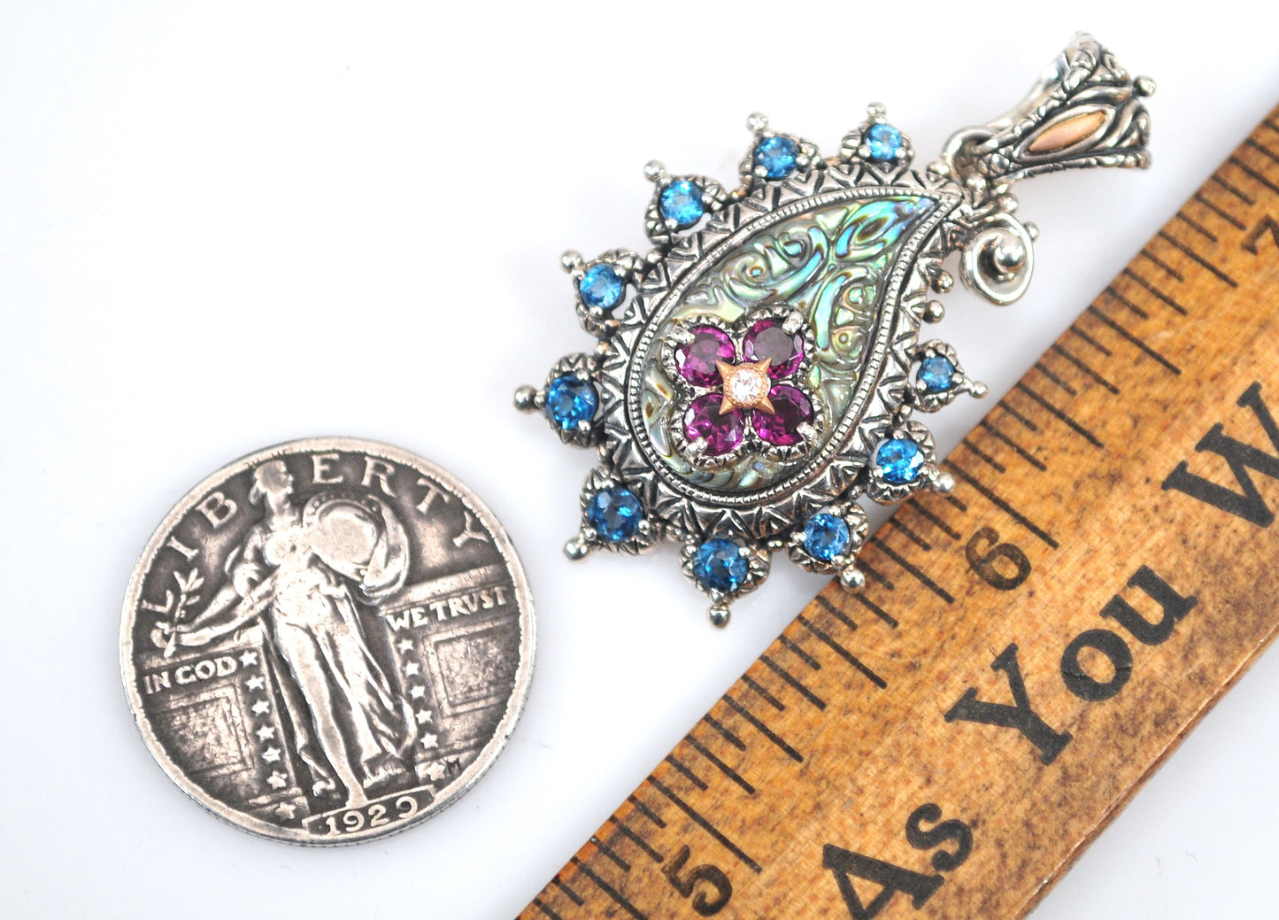 Barbara Bixby Sterling Silver 18K Gold  Abalone Paisley Enhancer Pendant