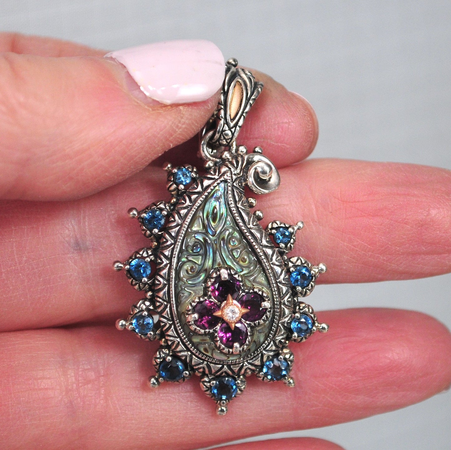 Barbara Bixby Sterling Silver 18K Gold  Abalone Paisley Enhancer Pendant