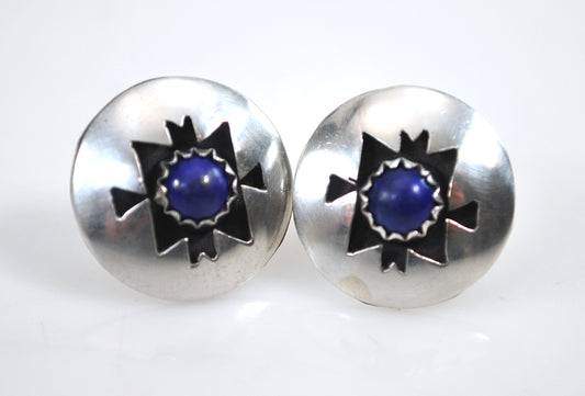 Native American Lapis Shadowbox Sterling Silver Earrings