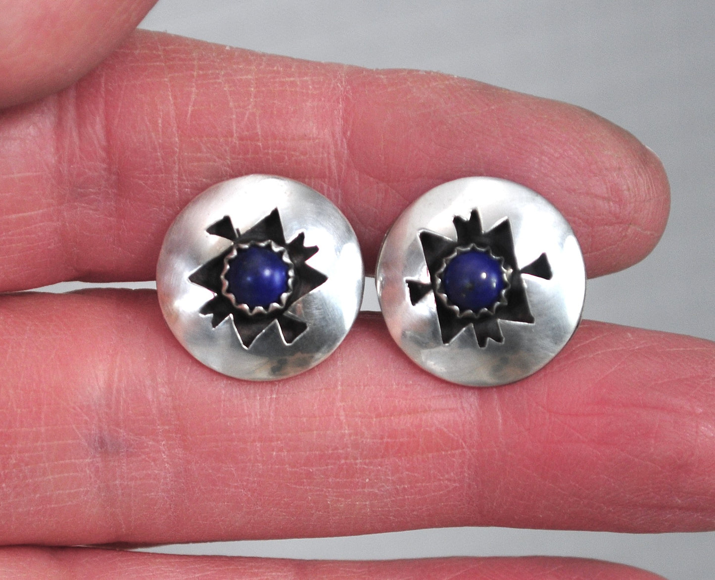 Native American Lapis Shadowbox Sterling Silver Earrings