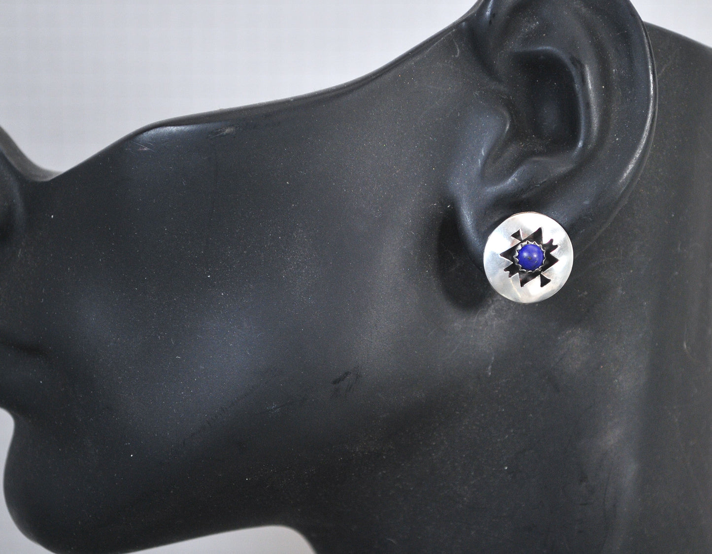 Native American Lapis Shadowbox Sterling Silver Earrings