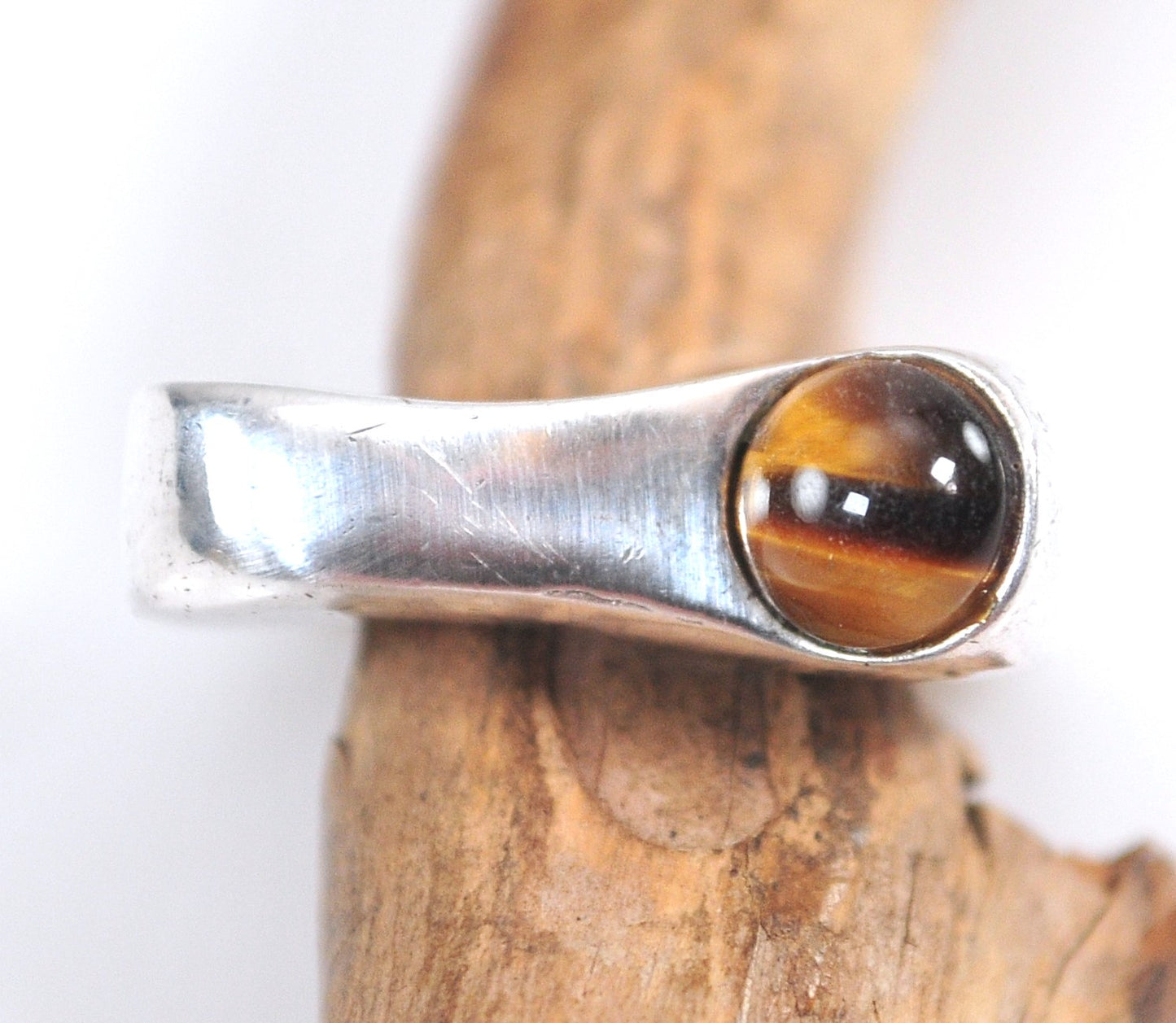 Vintage Sterling Silver Square Band Tiger Eye Ring