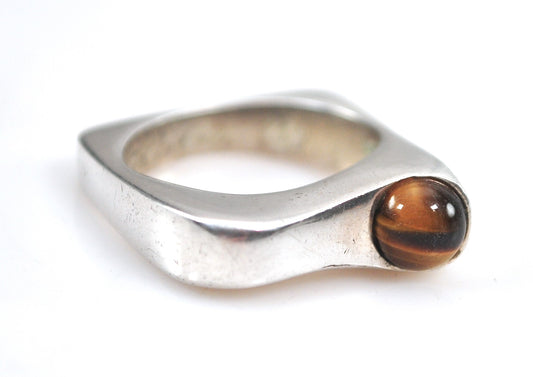 Vintage Sterling Silver Square Band Tiger Eye Ring