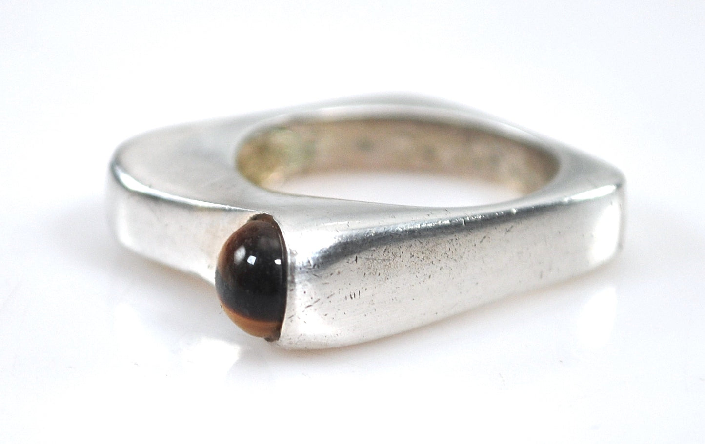 Vintage Sterling Silver Square Band Tiger Eye Ring