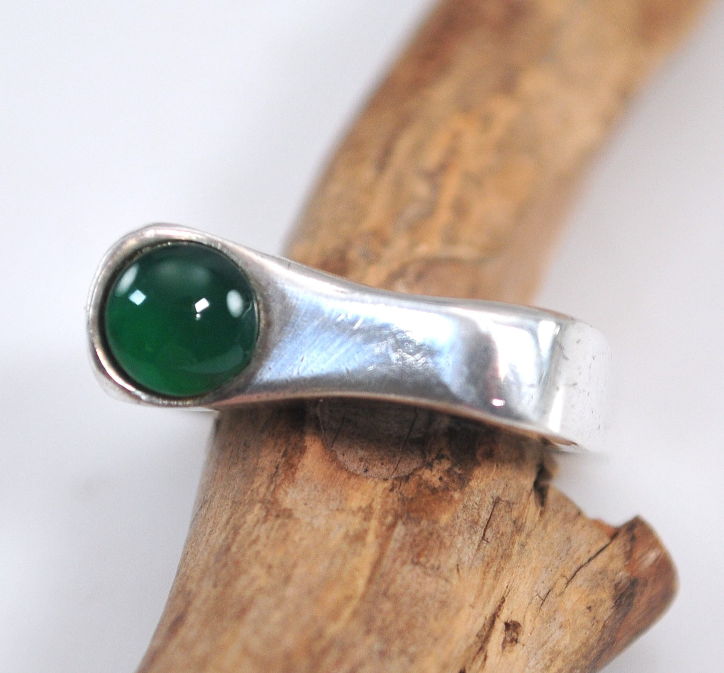 Vintage Sterling Silver Square Band Green Onyx Ring